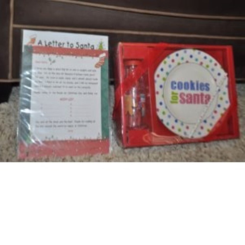 Christmas Santa Cookie Plate, Letters to Santa & Milk Bottle, Straw & Lid
